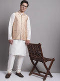 Jompers Men's Peach Woven Design Nehru Jacket With Solid Kurta Pyjama