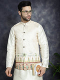 Jompers Men's Printed Nehru Jacket With Solid Kurta Pyjama - Golden