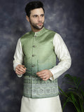 Jompers Men's Printed Nehru Jacket With Solid Kurta Pyjama - Green