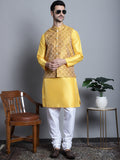 Jompers Men's Woven Design Nehru Jacket With Kurta Pyjama Set - Mustard