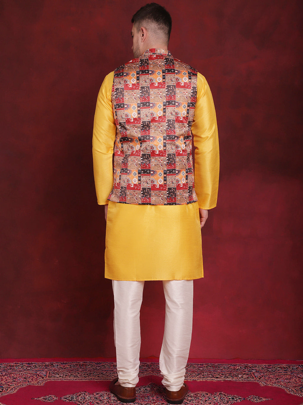 Jompers Men's Multi Printed Nehru Jacket With Kurta Pyjama Set