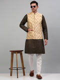 Jompers Men's Printed Nehru Jacket With Kurta Pyjama Set - Cream