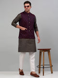 Jompers Men's Woven Design Nehru Jacket with Printed Kurta Pyjama Set - Maroon