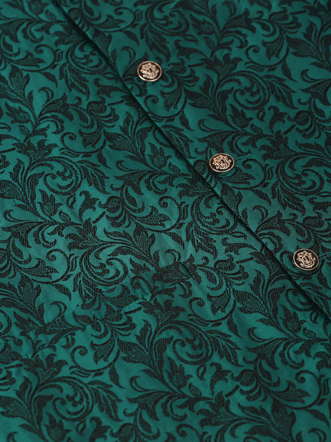 Jompers Men's Solid Kurta Pyjama With Green Woven Design Nehru Jacket