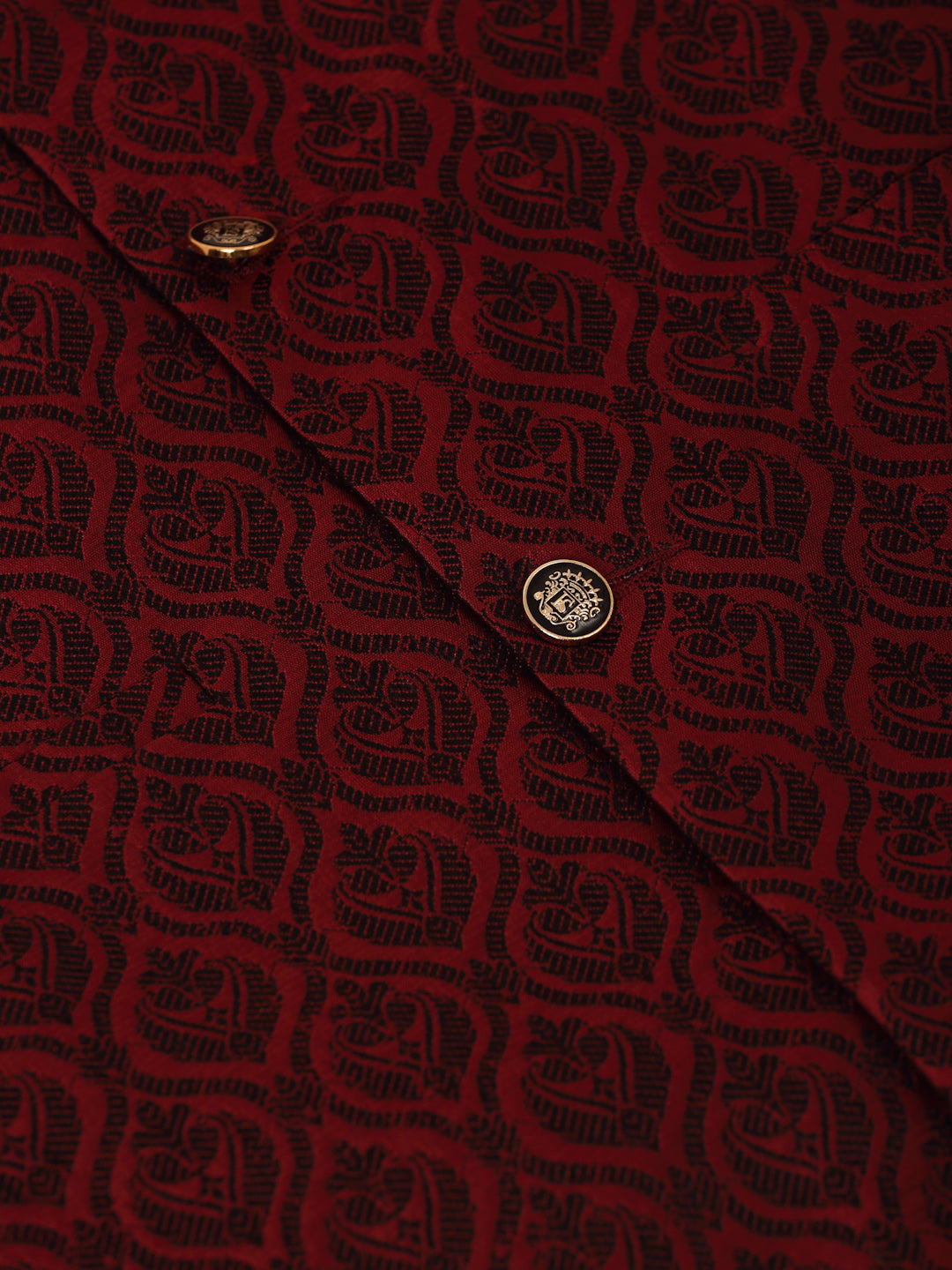 Jompers Men's Woven Design Nehru Jacket and Kurta Pyjama Set - Maroon