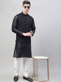 Jompers Men's Black Solid Kurta Pyjama with Black Embroidered Nehru Jacket