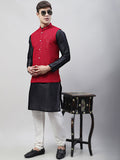 Jompers Men's Black Solid Kurta Pyjama with Maroon Embroidered Nehru Jacket