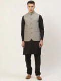 Jompers Men's Kurta Pyjama With Black Solid Nehru Jacket
