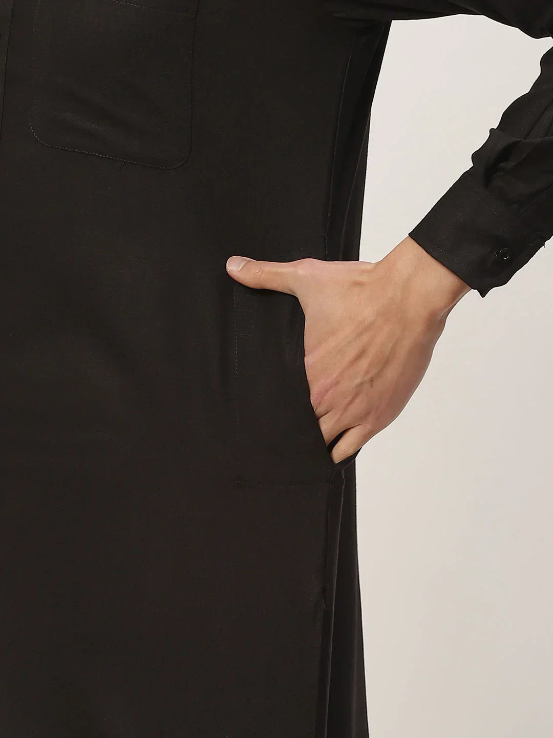 Jompers Men's Kurta Pyjama With Black Solid Nehru Jacket