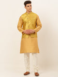 Jompers Men's Solid Kurta Pyjama With Nehru Jacket - DMustard