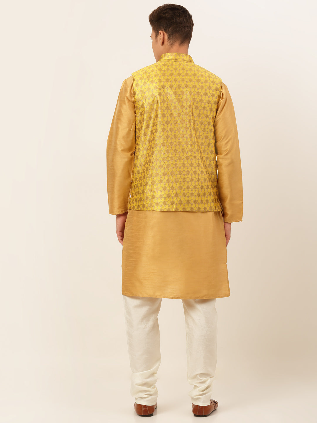 Jompers Men's Solid Kurta Pyjama With Nehru Jacket - DMustard