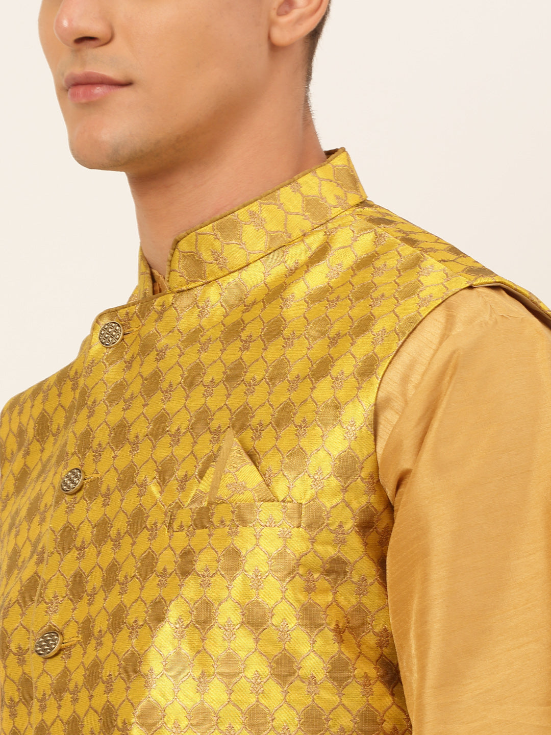 Jompers Men's Solid Kurta Pyjama With Nehru Jacket - DMustard