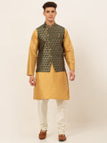 Jompers Men's Solid Kurta Pyjama With Nehru Jacket - DOlive