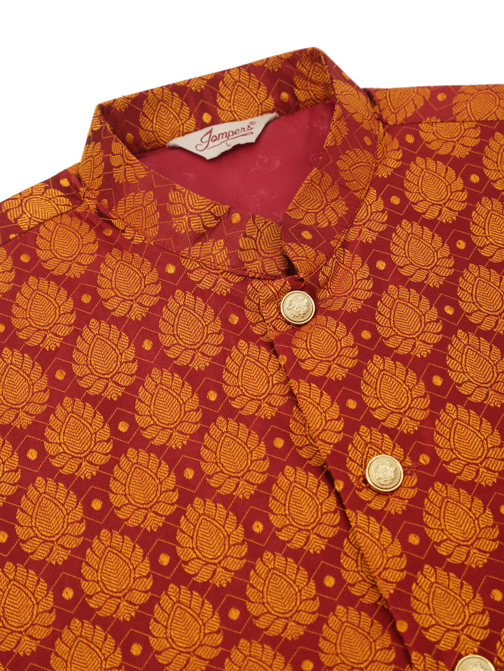Jompers Men's Woven Design Nehru Jacket and Kurta Pyjama Set - Maroon