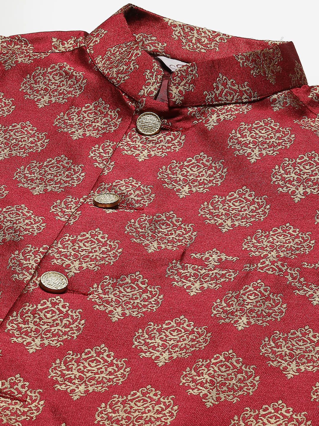 Jompers Men's Solid Kurta Pyjama With Floral Maroon Printed Nehru Jacket