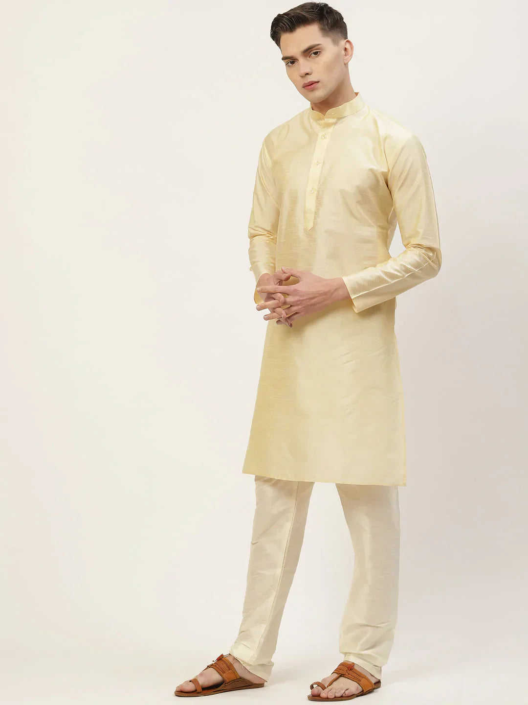 Jompers Men's Solid Kurta Pyjama With Floral Maroon Printed Nehru Jacket