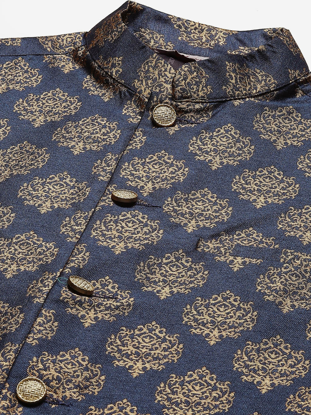 Jompers Men's Solid Kurta Pyjama With Floral Navy Printed Nehru Jacket