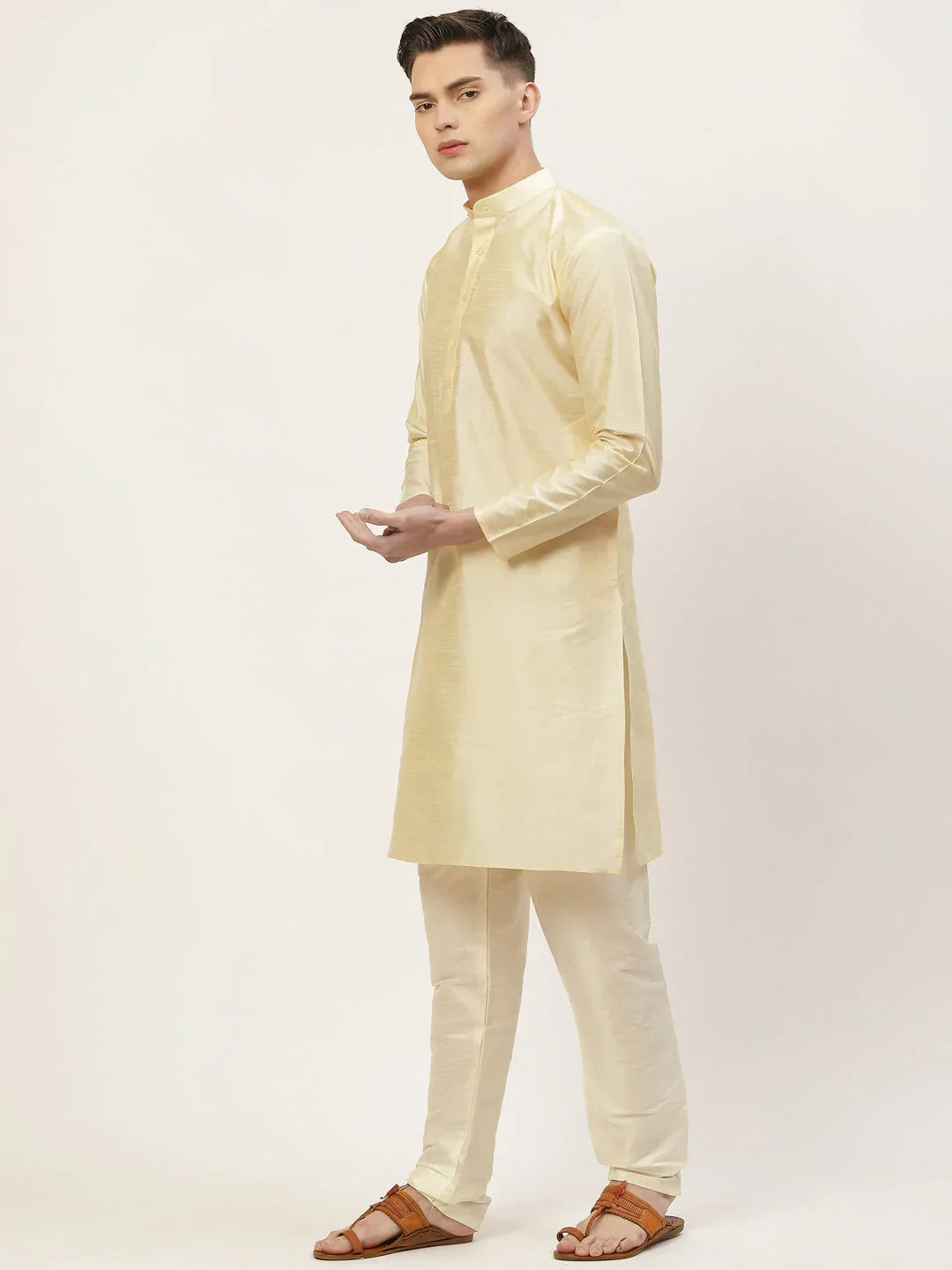 Jompers Men's Solid Kurta Pyjama With Floral Navy Printed Nehru Jacket