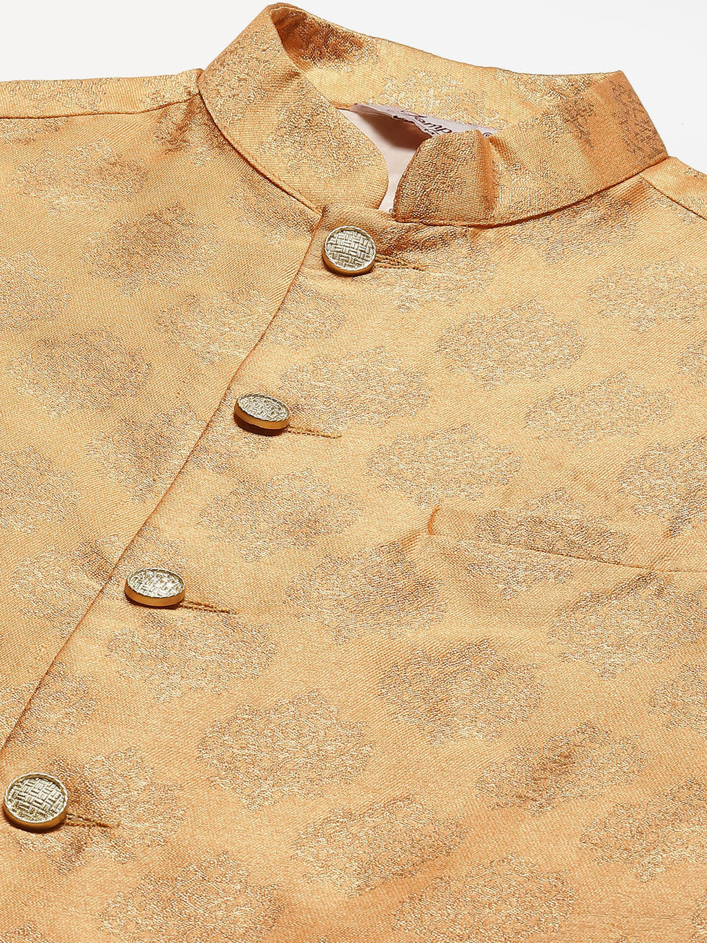 Jompers Men's Solid Kurta Pyjama With Floral Peach Printed Nehru Jacket