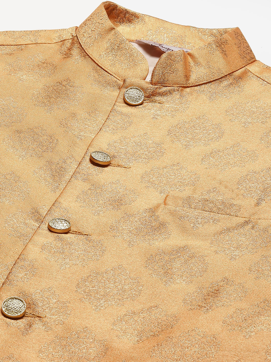 Jompers Men's Solid Kurta Pyjama With Floral Peach Printed Nehru Jacket