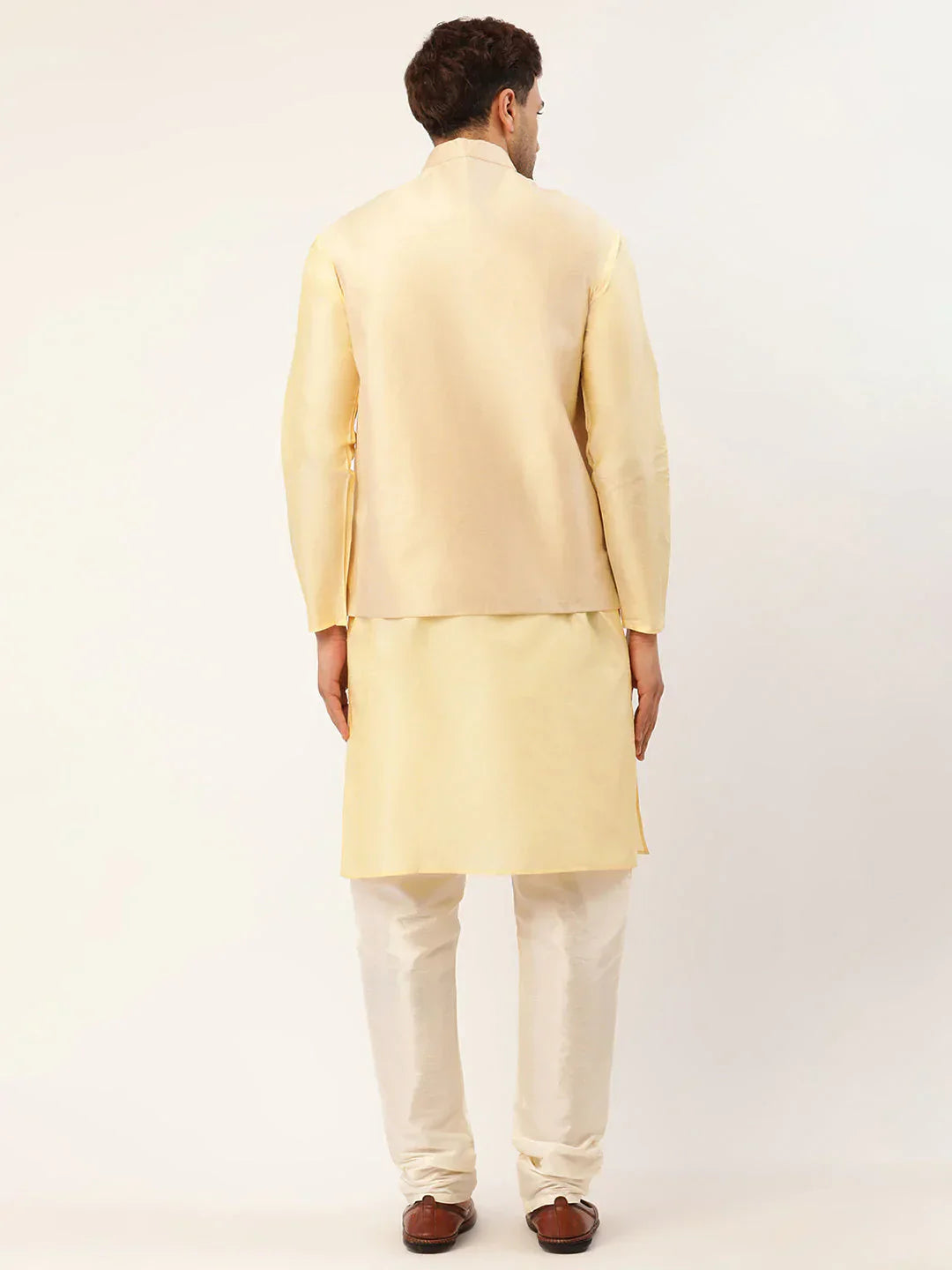 Jompers Men's Solid Kurta Pyjama With Cream Embroidered Nehru Jacket