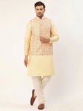 Jompers Men's Solid Kurta Pyjama With Pink Embroidered Nehru Jacket