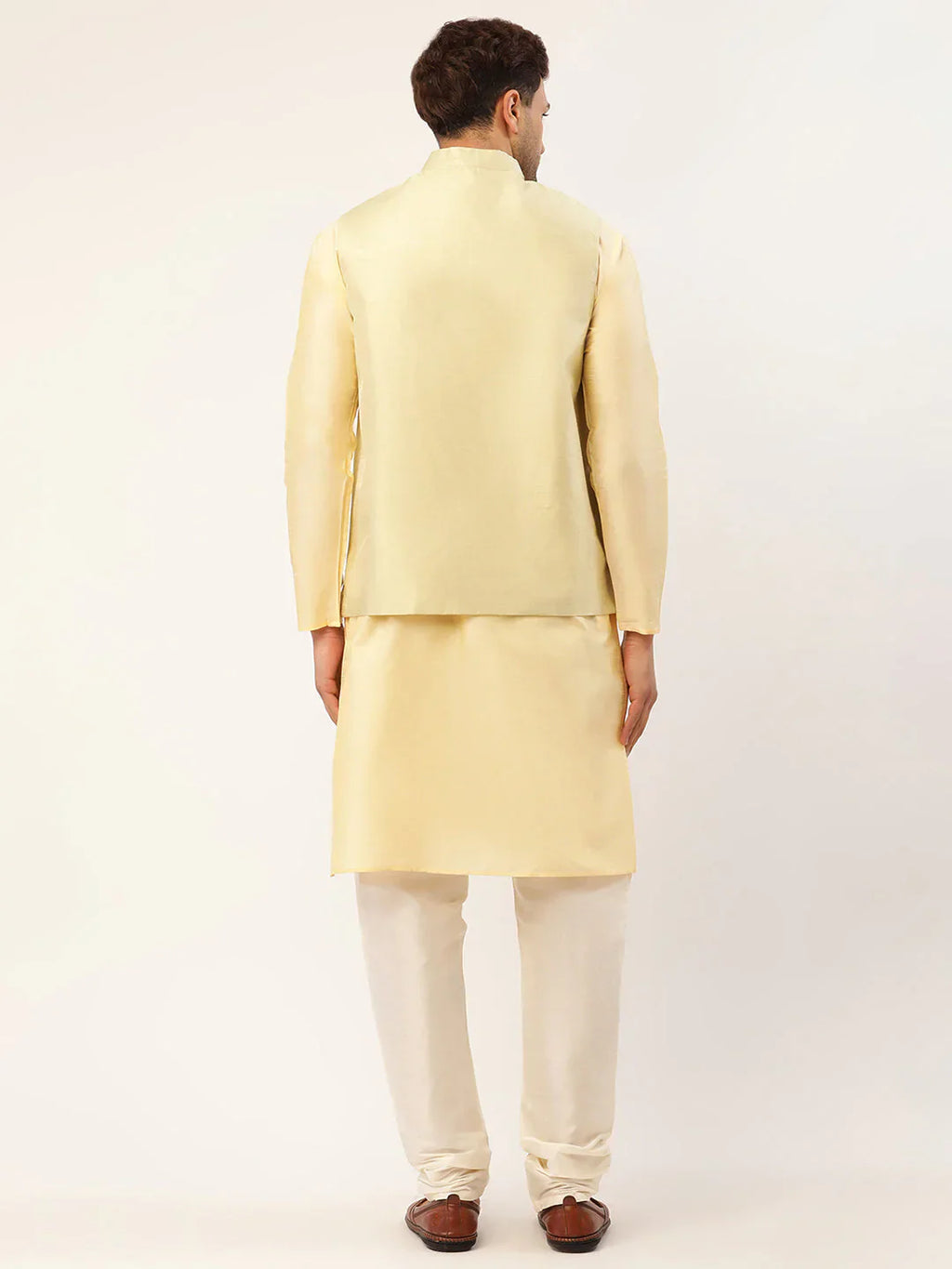 Jompers Men's Solid Kurta Pyjama With Pista Green Embroidered Nehru Jacket