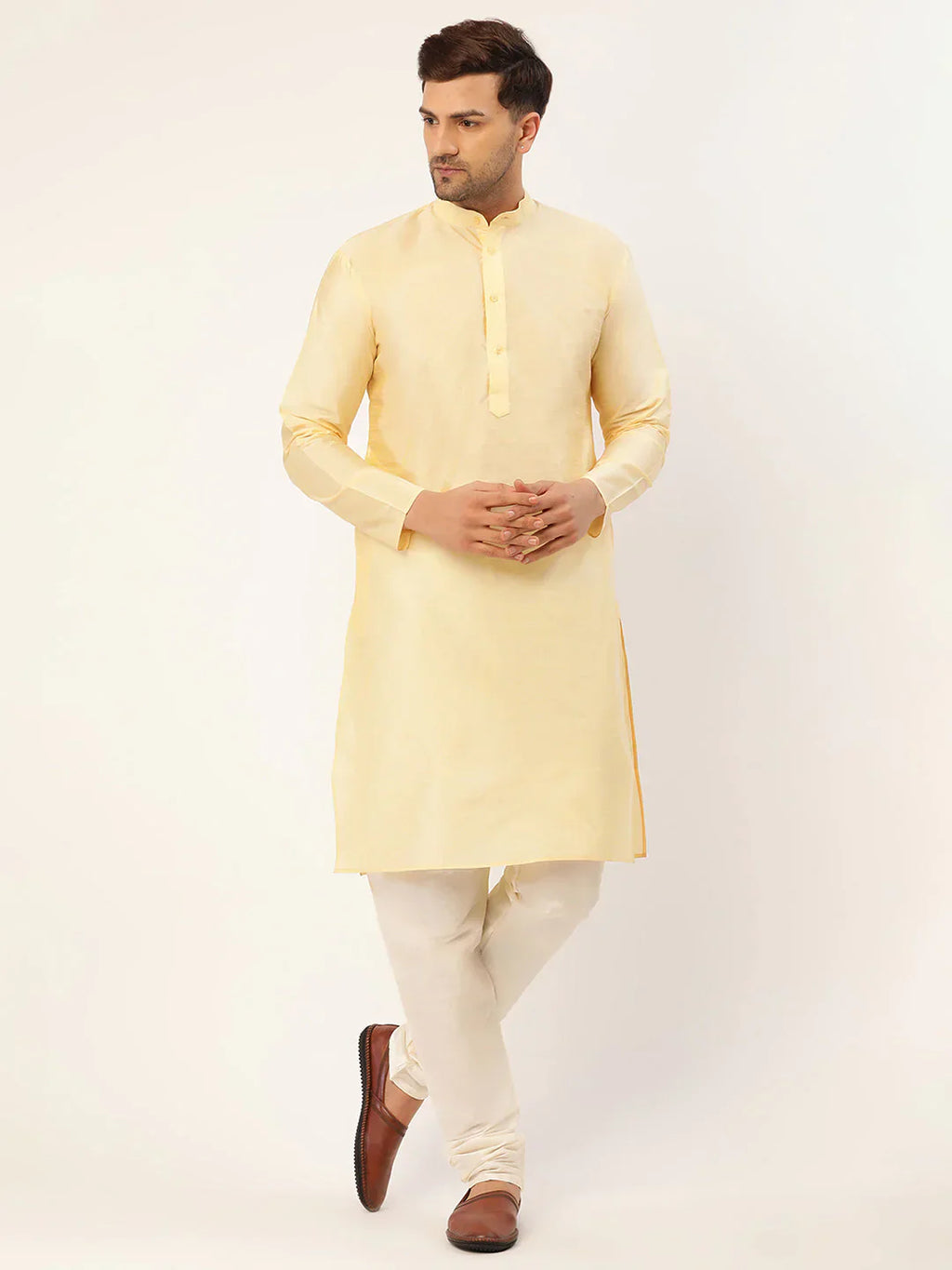 Jompers Men's Solid Kurta Pyjama With Pista Green Embroidered Nehru Jacket