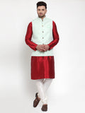 Jompers Men's Solid Dupion Kurta Pajama with Embroidered Nehru Jacket (Light-Green)