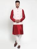 Jompers Men's Solid Dupion Kurta Pajama with Embroidered Nehru Jacket (Pink)