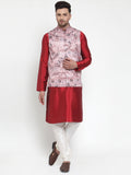 Jompers Men's Solid Dupion Kurta Pajama with Printed Nehru Jacket (Pink)