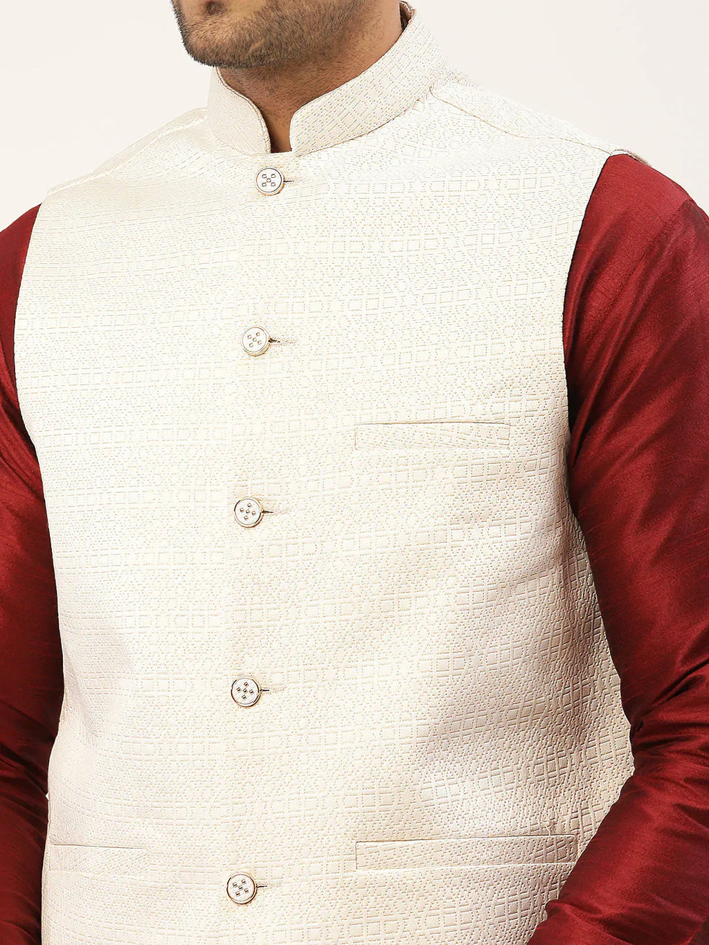 Jompers Men's Solid Kurta Pyjama With White Embroidered Nehru Jacket