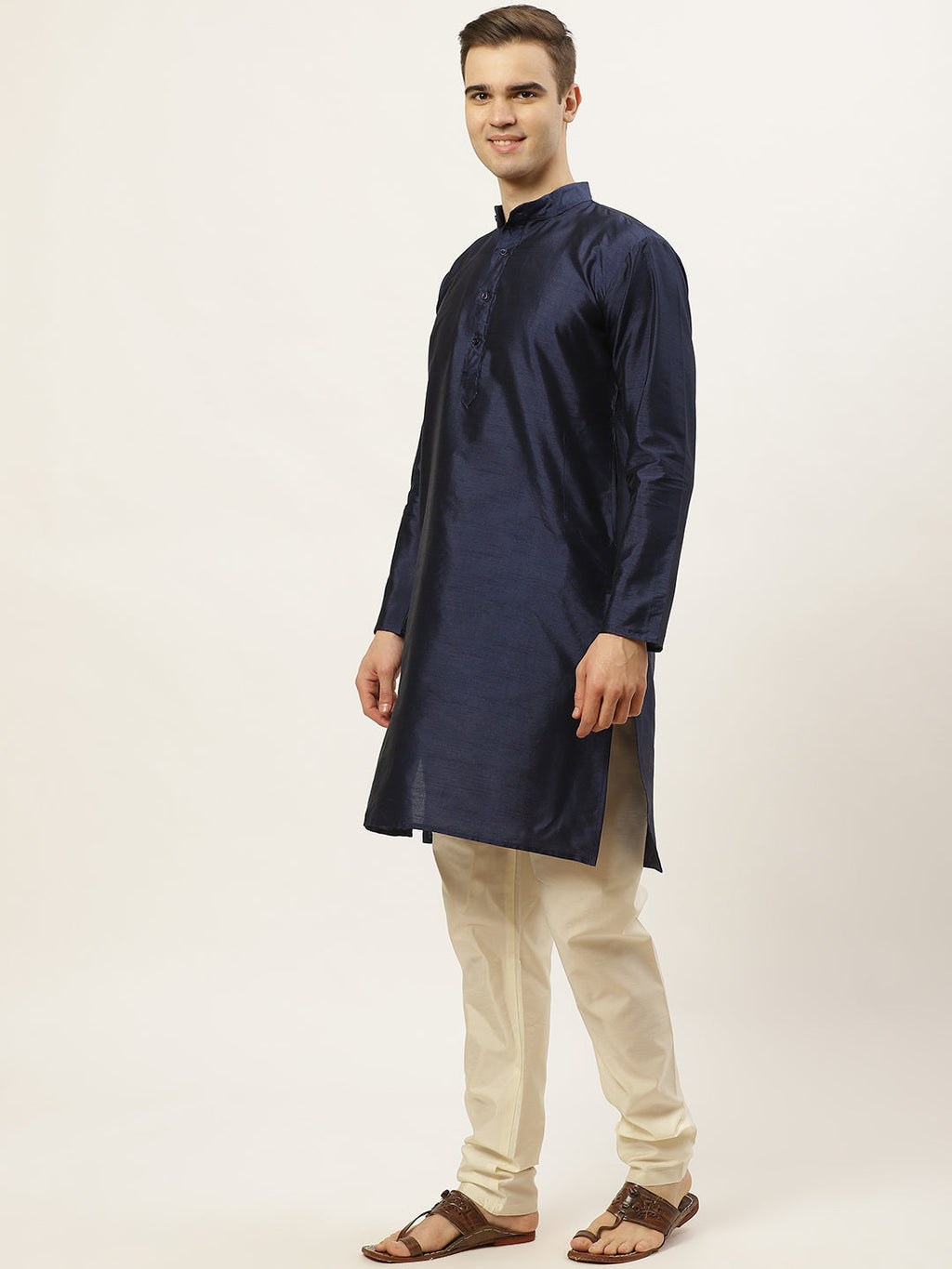 Jompers Men's Ikat Printed Nehru Jacket and Kurta Pyjama Set - Sky Blue