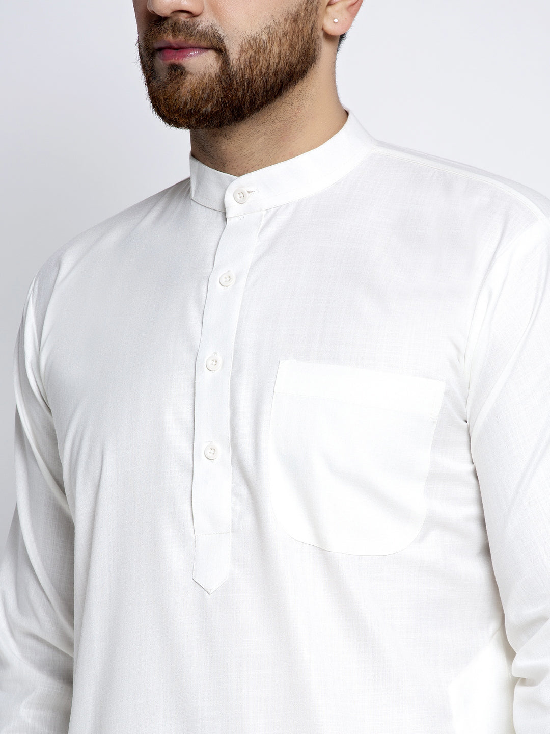 Jompers Men's Solid White Cotton Kurta Payjama with Solid Charcoal Waistcoat