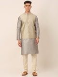 Jompers Men's Woven Design Nehru Jacket and Kurta Pyjama Set - Beige
