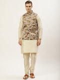 Jompers Men's Floral Printed Nehru Jacket and Kurta Pyjama Set - Grey