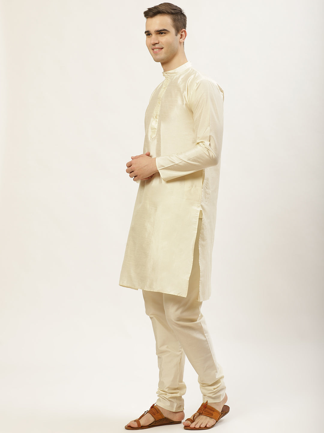Jompers Men's Floral Printed Nehru Jacket and Kurta Pyjama Set - Grey