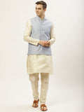 Jompers Men's Embroidered Nehru Jacket & Kurta Pyjama ( Grey )