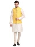 Jompers Men's Embroidered Nehru Jacket & Kurta Pyjama ( Mustard )