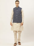 Jompers Men's Embroidered Nehru Jacket & Kurta Pyjama ( Navy )