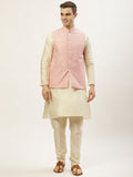 Jompers Men's Embroidered Nehru Jacket & Kurta Pyjama ( Peach )