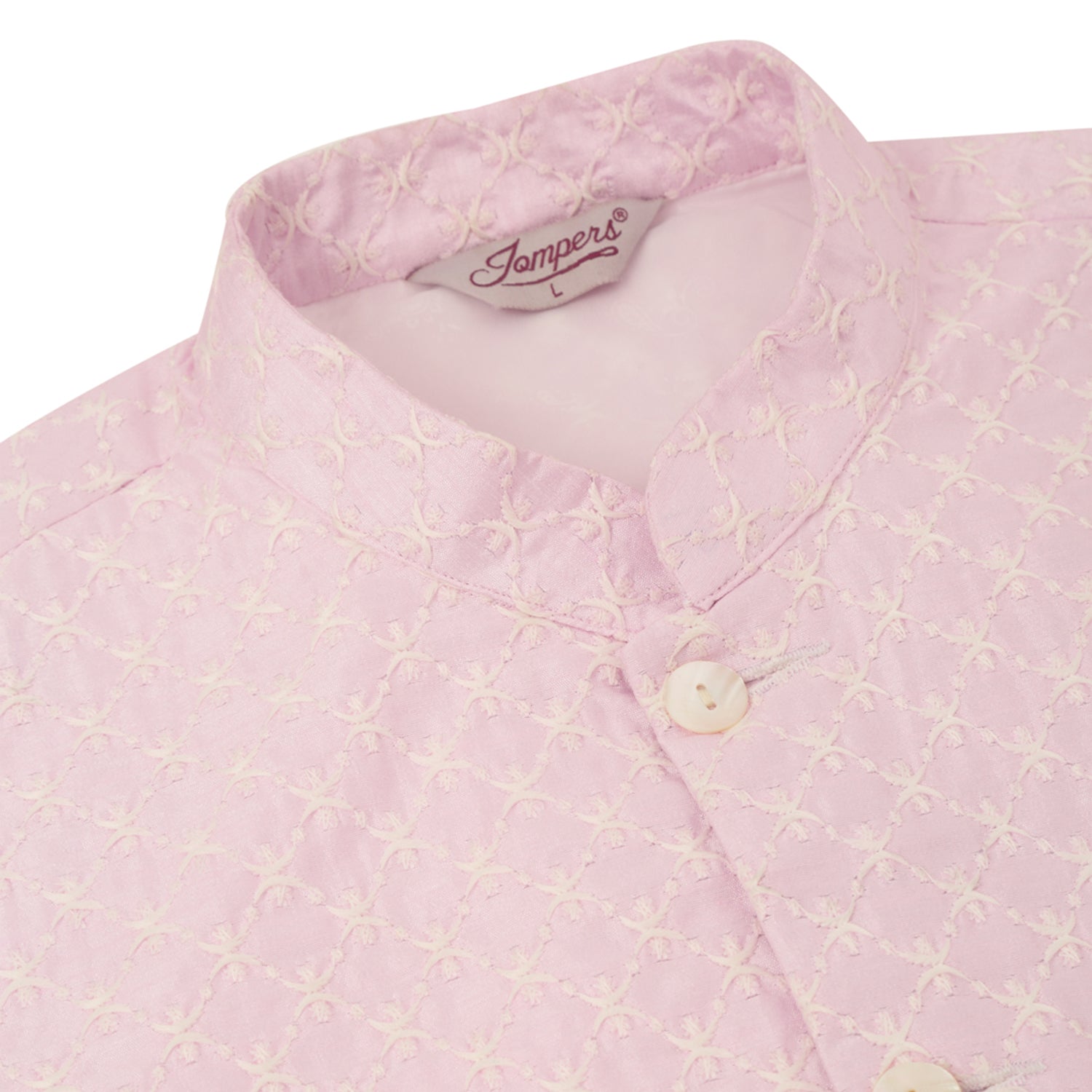 Jompers Men's Woven Design Nehru Jacket and Kurta Pyjama Set - Pink