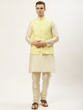 Jompers Men's Embroidered Nehru Jacket & Kurta Pyjama ( Yellow )