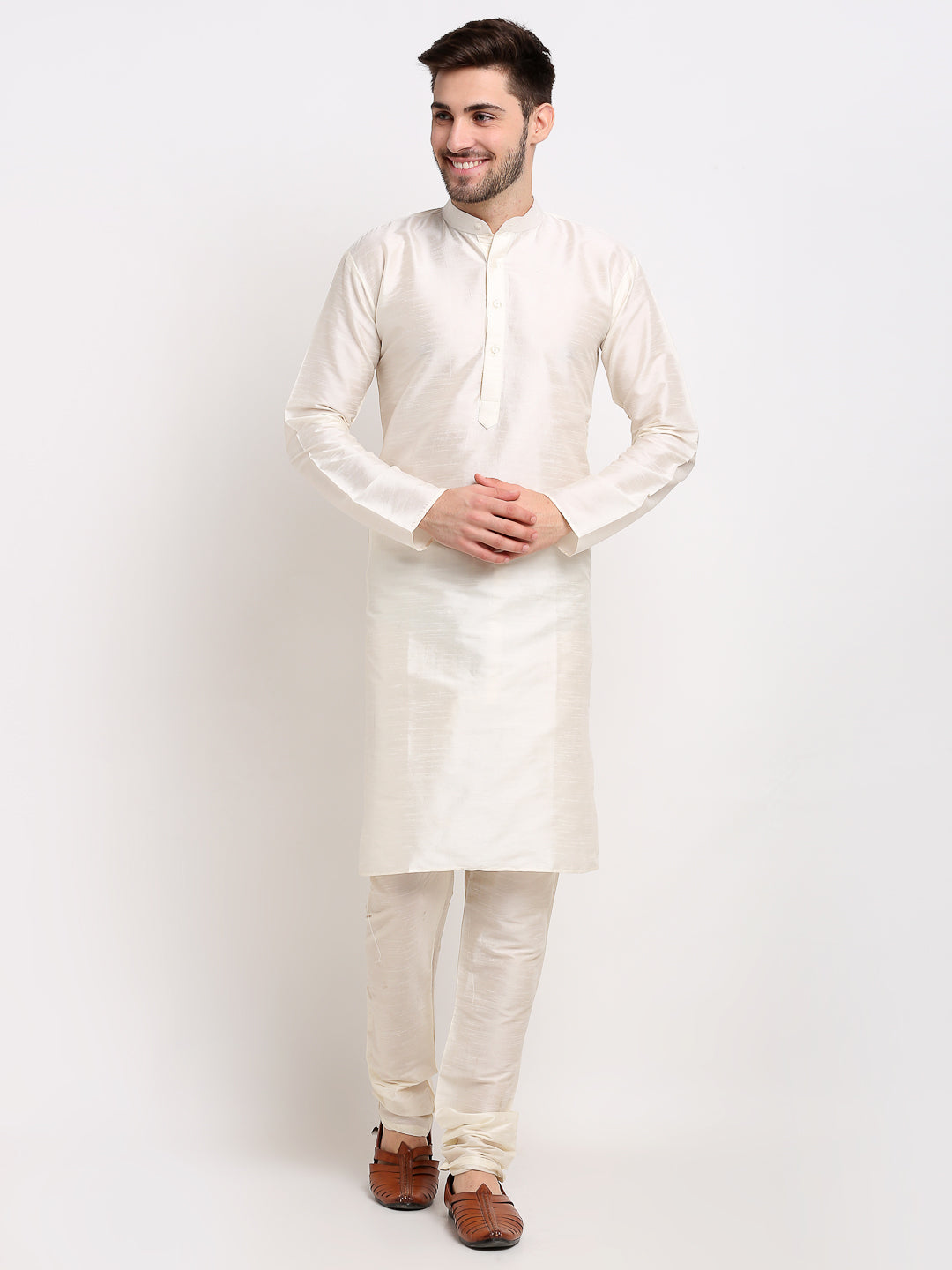 Jompers Men's Ikat Print Nehru Jacket & Kurta Pyjama ( Grey )