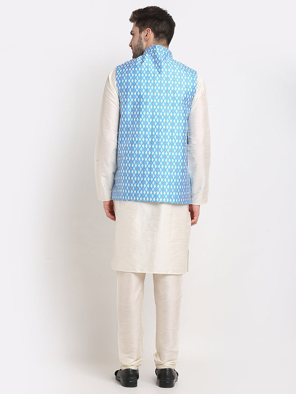 Jompers Men's Ikat Print Nehru Jacket & Kurta Pyjama