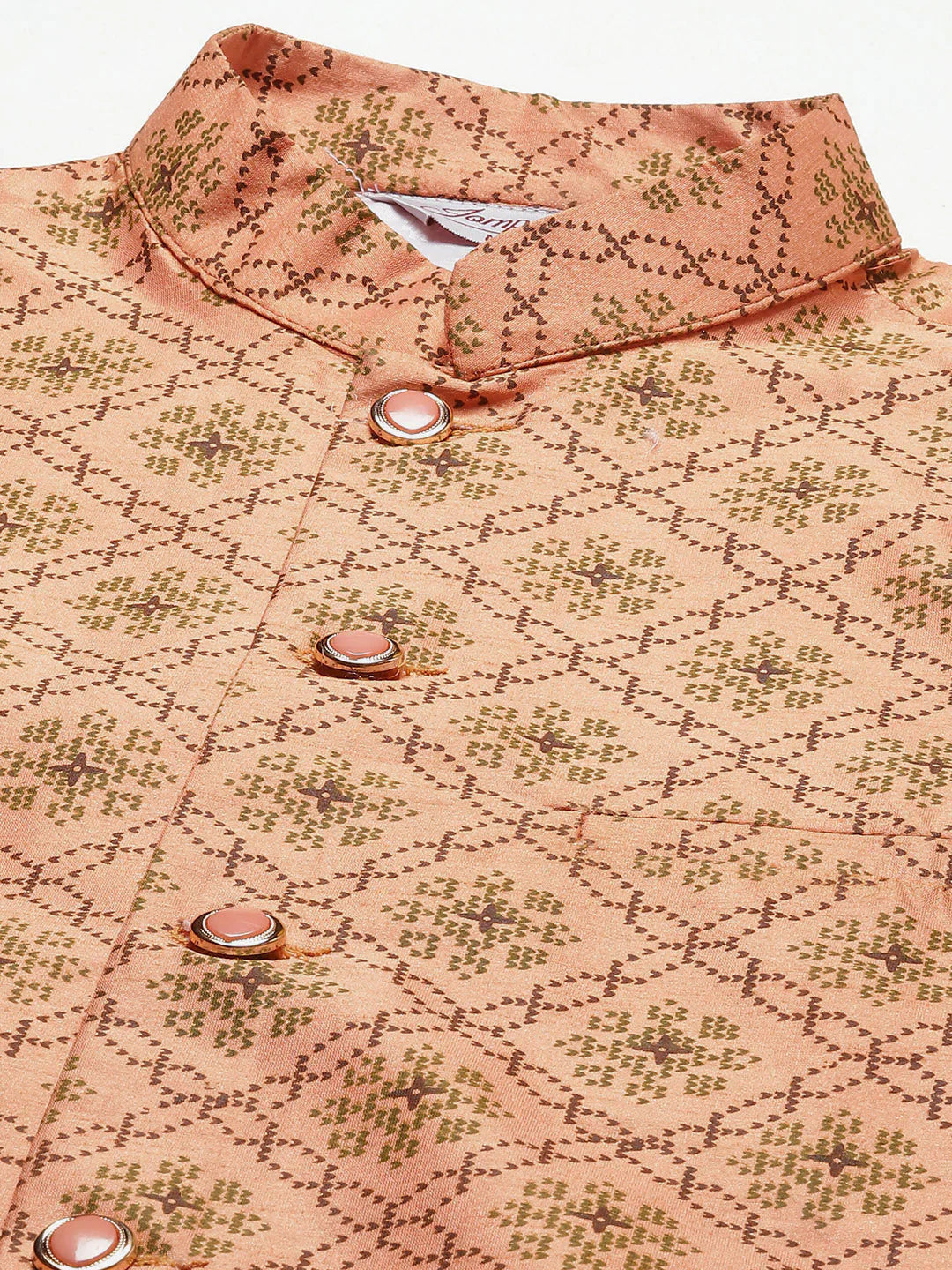 Jompers Men's Printed Nehru Jacket and Kurta Pyjama Set - Orange