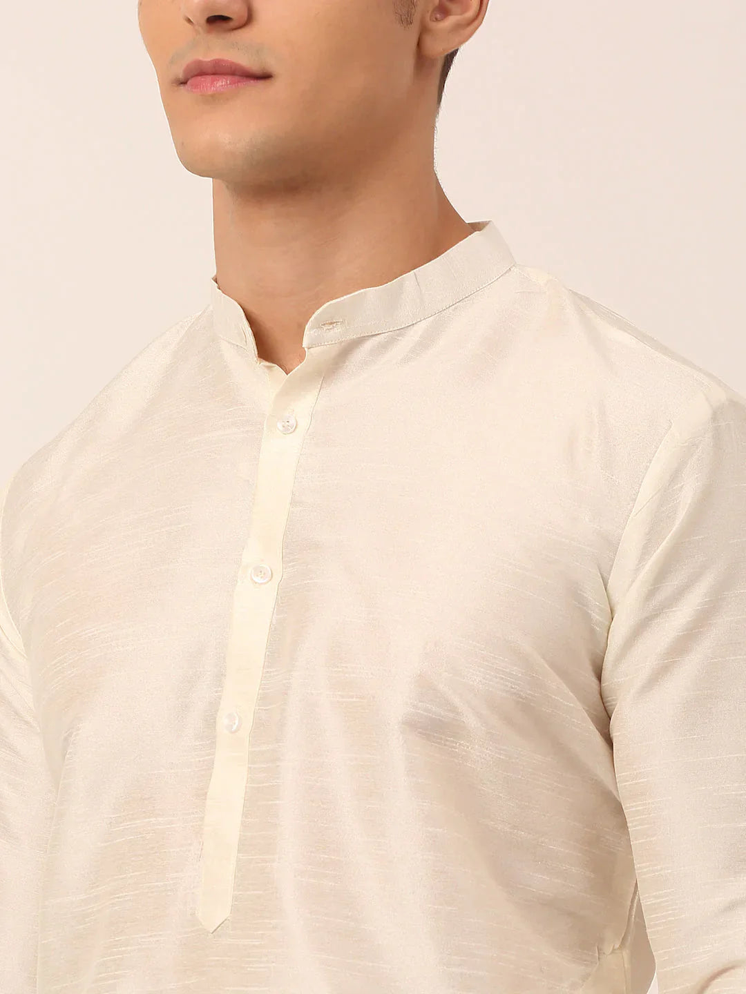 Jompers Men's Solid Kurta Pyjama With Blue Floral Embroidered Nehru Jacket