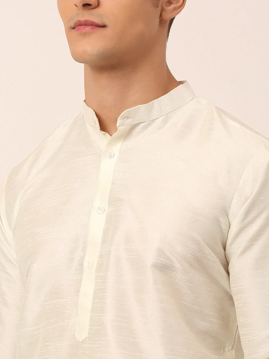 Jompers Men's Solid Kurta Pyjama With Pink Floral Embroidered Nehru Jacket