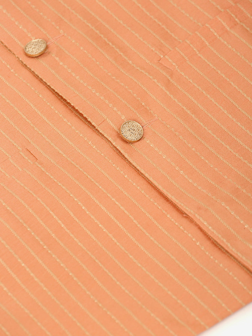 Jompers Men's Solid Kurta Pyjama With Striped Embroidered Nehru Jacket - Peach