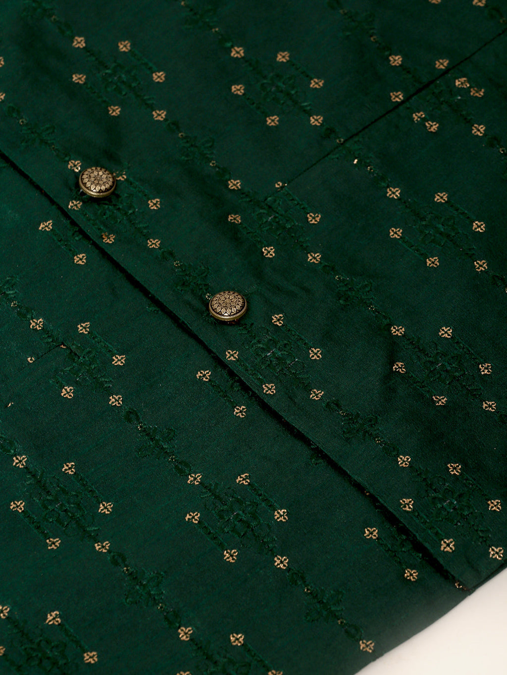 Jompers Men's Solid Dupion Silk Kurta Pyjama With Embroidered Nehru Jacket - Green